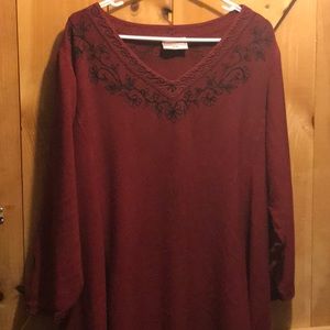 Burgundy tunic with black work embroidery.